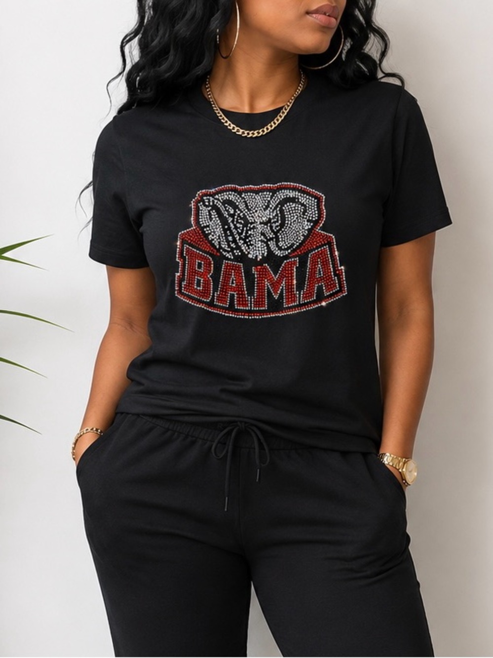 BAMA Black Rhinestone Logo Tee - Women's Short Sleeve Top
